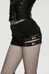 Black Ripped Studded Women's Punk Shorts - Product - 7
