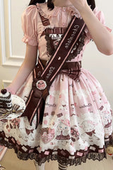 Chocolate Rosette Cat Print Bowknot Stitching Lace Sweet Lolita Jsk Dress 4 Colors - Product - 7