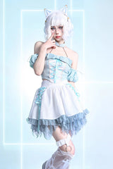 White [Virtual Idol] Ruffle Lace Lace-Up Sweet Lolita Skirt - White - 1