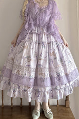 Purple [Pea Squirrel] Sleeveless Multi-Layered Pastoral Print Ruffle Embroidery Lace Sweet Elegant Lolita Jsk Dress - Product - 9