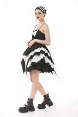 Black/White Sleeveless Multi-Layered Ruffled Bowknot Women's Gothic Slip Dress - Product - 10