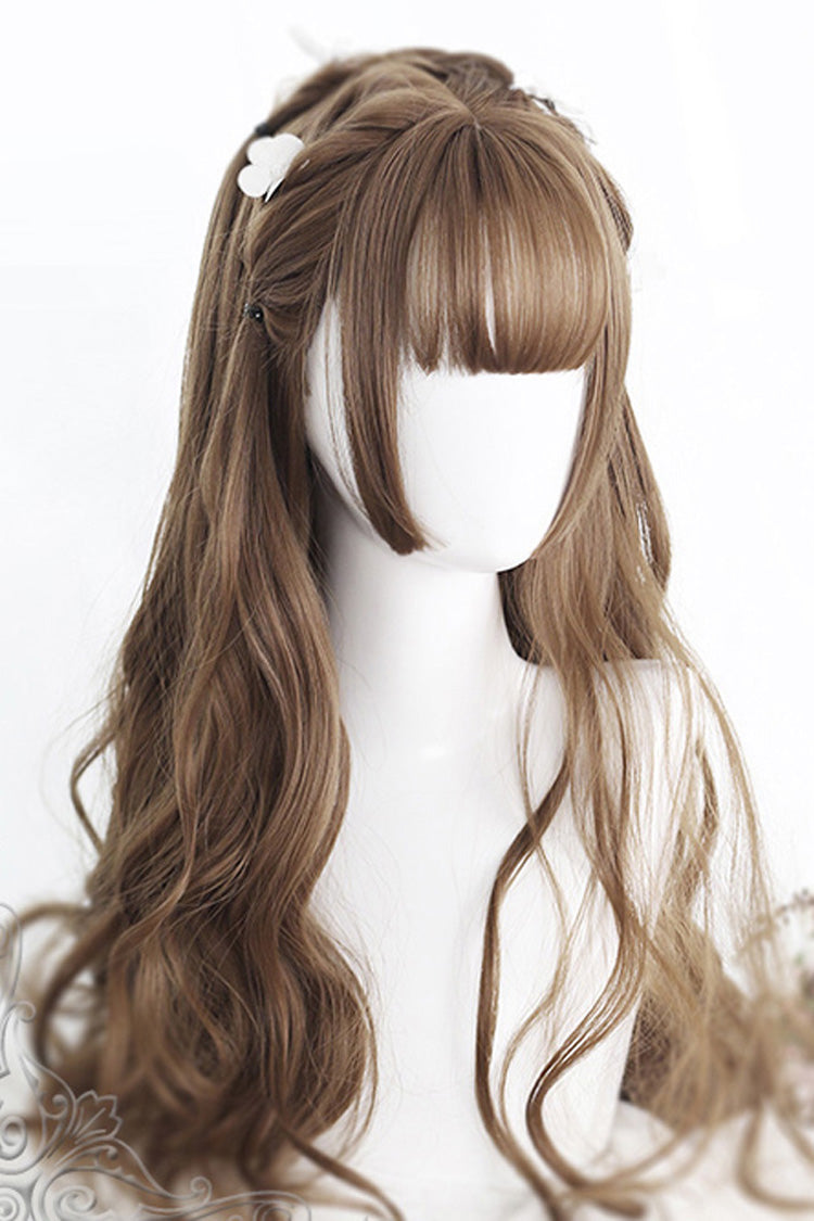 Brown Air bangs Hime Cut Long Curly Hair Sweet Lolita Wig - Product - 2