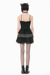 Black/White Contrast Stripes Lace-Up Multi-Layered Ruffled Hem Women's Gothic Slip Dress - Product - 10