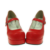 Red Synthetic Leather Round Toe Cross Straps Platform Classic Lolita Shoes - Product - 2