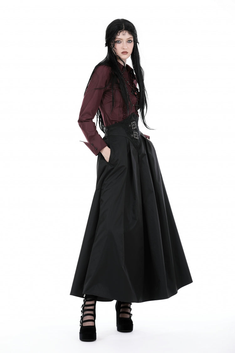 Wine Red Turn-down Collar Ruffled Long Sleeves Women's Gothic Blouse - Product - 10