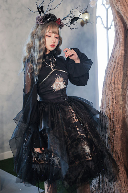 Black God's Salvation Lace Ruffled Gothic Lolita JSK Strapless Dress - Product - 4