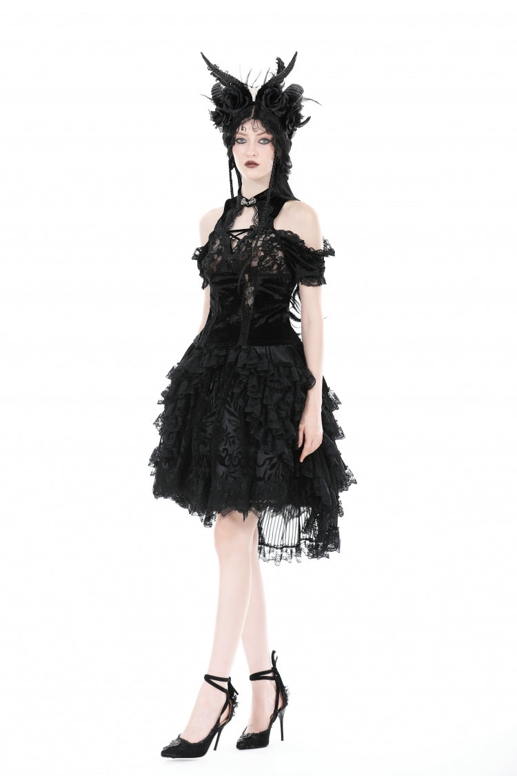 Black Women's Gothic Princess Multi-Layered Ruffled Lace High-Low Skirt - Product - 8