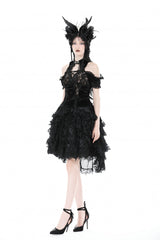 Black Women's Gothic Princess Multi-Layered Ruffled Lace High-Low Skirt - Product - 8