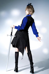 Black/Blue Courtly Knight-Style Long Sleeves Ruffle Embroidery Prince Ouji Lolita Set - Product - 6