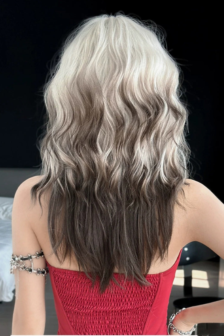 Silver Grey Ombre Wavy Wolf Cut Sweet Lolita Wig with Curtain Bangs - Product - 3