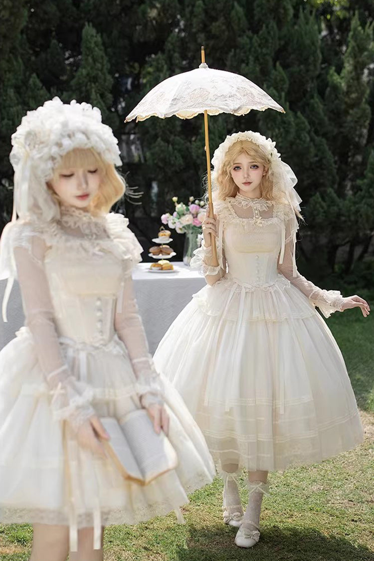 Ivory [Letters and Poems · Confession Poem] Square Collar Sleeveless Ruffled Bow Lace Fishbone Sweet Lolita Jsk Dress 2 Versions - Product - 10