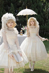 Ivory [Letters and Poems · Confession Poem] Square Collar Sleeveless Ruffled Bow Lace Fishbone Sweet Lolita Jsk Dress 2 Versions - Product - 10