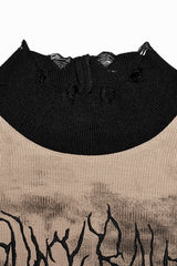High Collar Long Sleeves Font Embroidery Slim Women's Punk T-Shirt 2 Colors - Product - 5