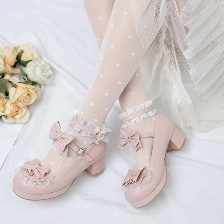 Bowknot White Frills Sweet Lolita High Heel Shoes - Product - 8