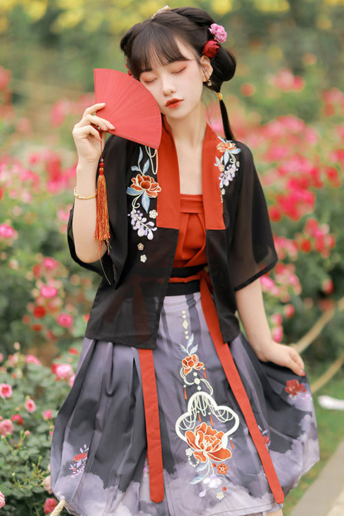 Black Chinese Style Song Dynasty Spring And Summer Three Piece Sweet Hanfu Dress - Product - 4