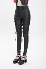 Black Lace-Up Eyelet Straps Women's Punk Pants - Product - 2