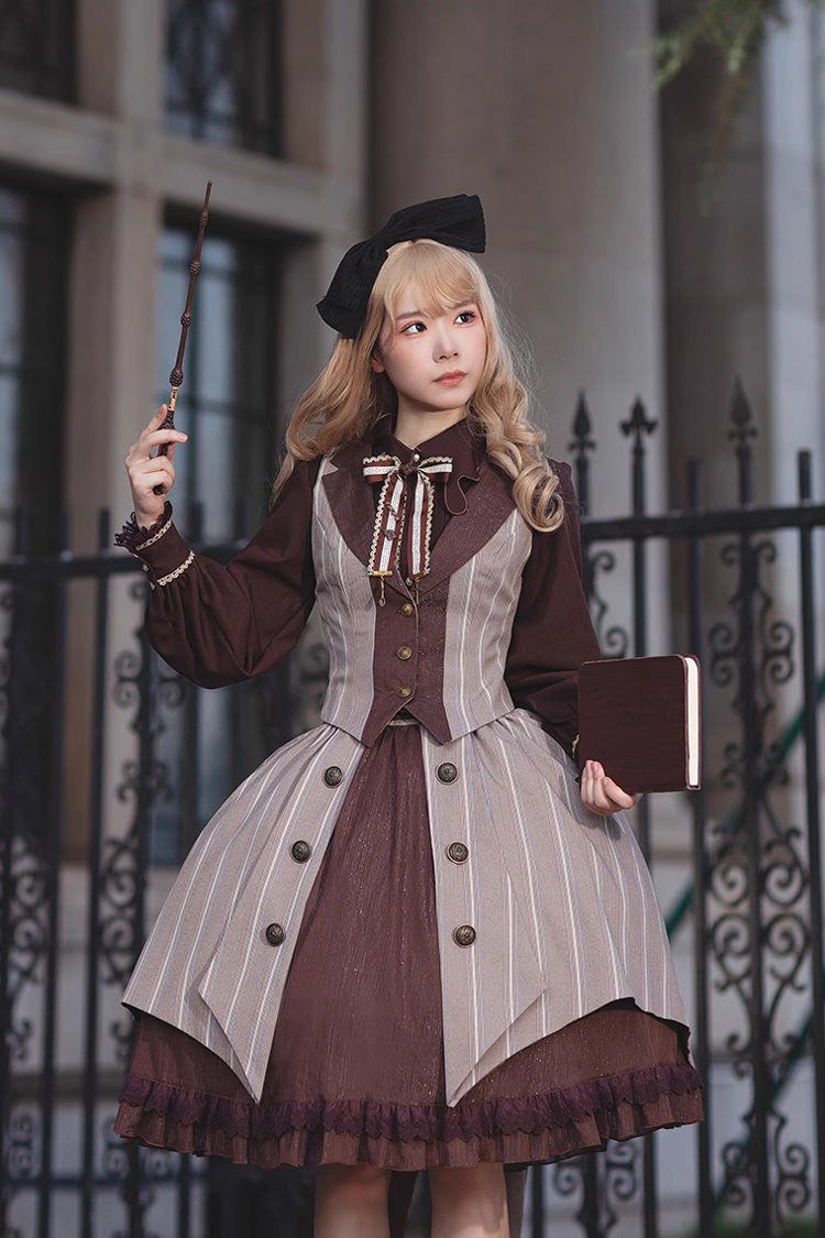 Brown/Grey Witch'S Notes Ruffle Cardigan Classic Lolita Skirt - Product - 6