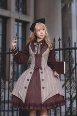 Brown/Grey Witch'S Notes Ruffle Cardigan Classic Lolita Skirt - Product - 6