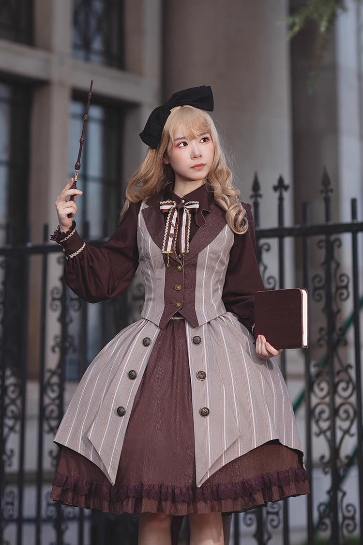 Brown/Grey Witch'S Notes Ruffle Cardigan Classic Lolita Skirt - Product - 6