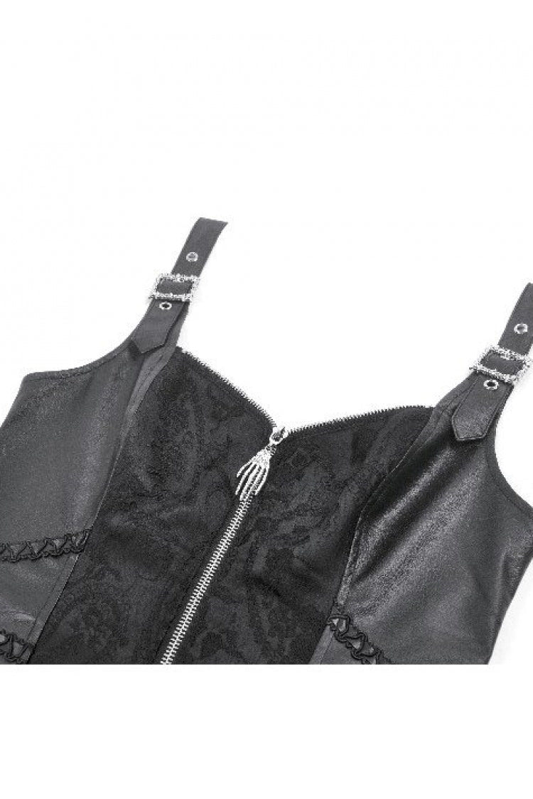 Black Jacquard Buckled Straps Zippered Women's Punk Vest - Product - 13