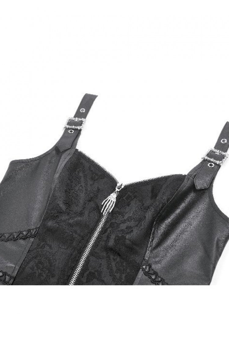 Black Jacquard Buckled Straps Zippered Women's Punk Vest - Product - 13