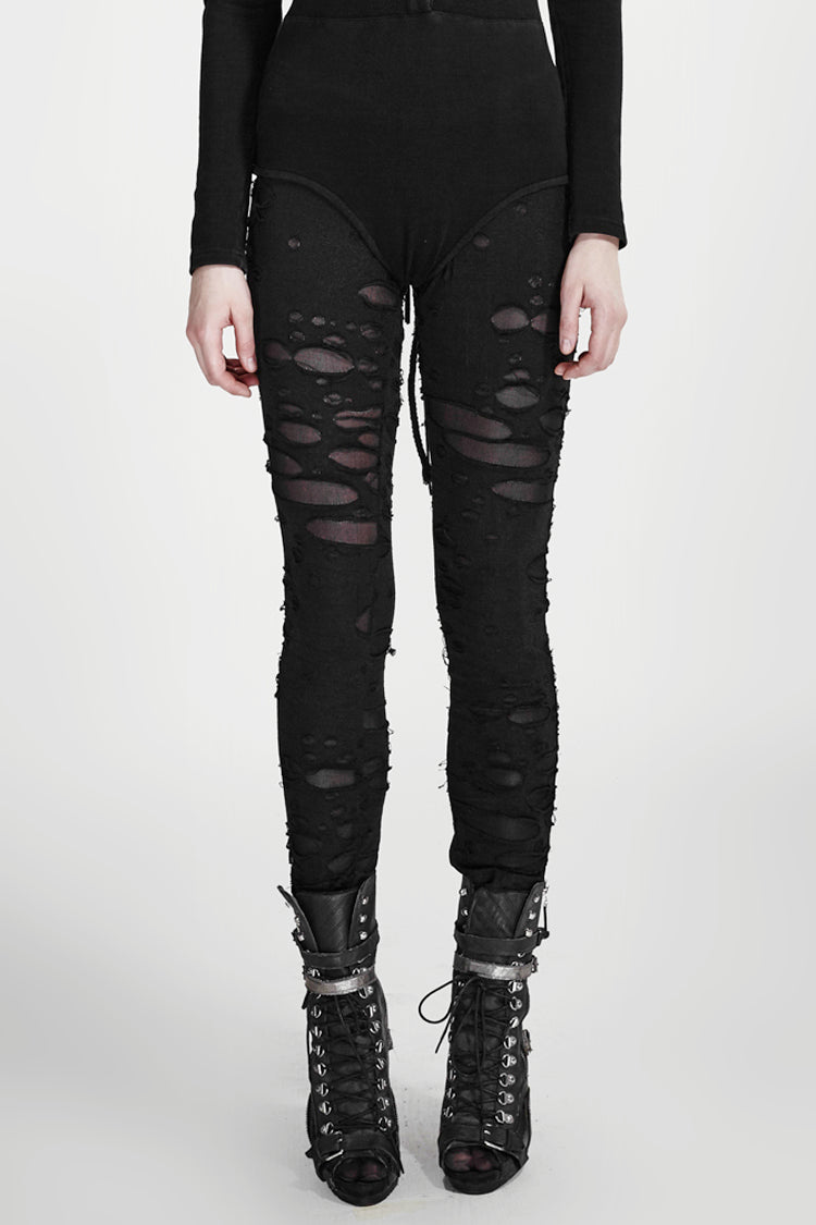 Mesh Close Fitting Long Women's Gothic Leggings - Black - 1