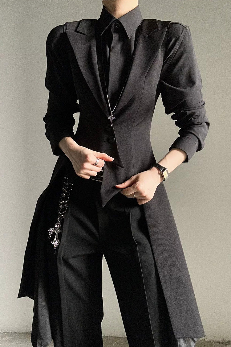 Black V Collar Sleeveless Slim Asymmetric Swallowtail Prince Gothic Ouji Lolita Long Vest - Product - 7