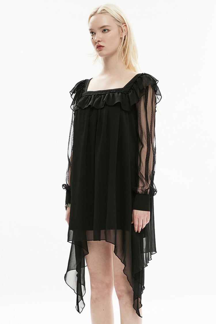 Long Sleeves Ruffle Stitching Lace Detachable Pin Bowknot Women's Gothic Dress 2 Colors - Product - 10
