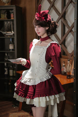 [Liya] Square Collar Long Lantern Sleeves Multi-Layered Ruffled Classic Elegant Lolita Dress 2 Colors (Black, Red) - Product - 18