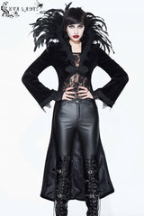 Black Feathered Collar Long Sleeves Bowknot Women's Gothic Tailcoat - Product - 4