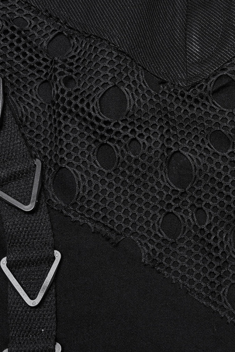 Black Stitching Mesh Triangular Buckle Women's Punk Fishtailed Skirt - Product - 6