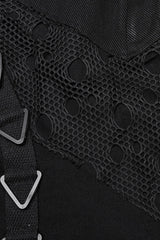 Black Stitching Mesh Triangular Buckle Women's Punk Fishtailed Skirt - Product - 6
