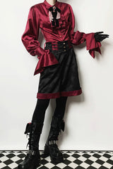 Black/Red [Moonlit Return] Jacquard Printed Lace-Up Gothic Elegant Ouji Lolita (Blouse/Pants/Shorts/Vest) - Product - 7