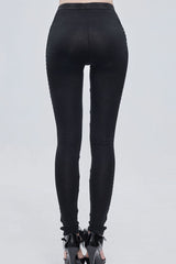 Black/White Gothic Printed Decoration Tie-Rope Elasticity Women's Leggings - Product - 4