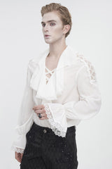 White Ruffled Collar Puff Sleeved Men's Gothic Shirt - Product - 3