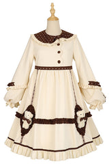 Beige Round Collar Lantern Sleeves Cute Bear Sweet Lolita OP Dress - Product - 6