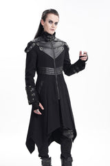 Black Stand Collar Eyelets Buckle-up Ring Long Sleeves Stitching Men's Gothic Coat - Product - 5