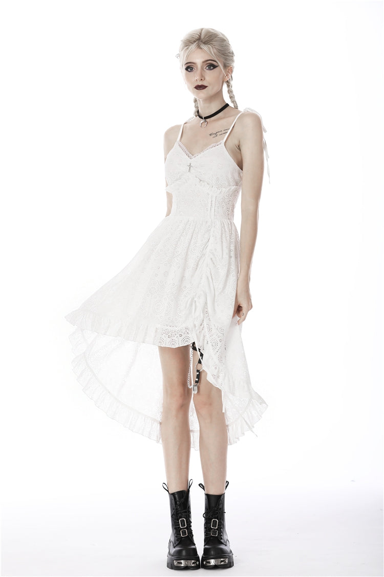 White Floral Lace Lace-Up Women's Steampunk Slip Cocktail Dress - Product - 9