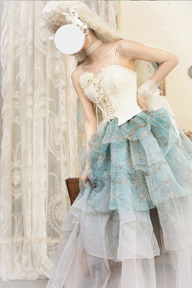 Green Gradient Multi-Layered Print Sweet Lolita Skirt - Product - 13