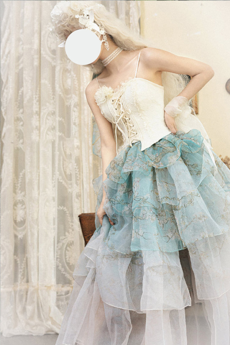Green Gradient Multi-Layered Print Sweet Lolita Skirt - Product - 13