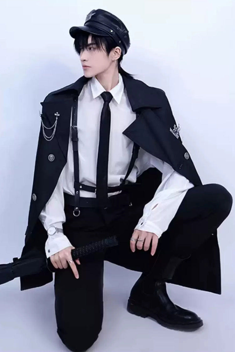 Black [The Judge] Long Sleeves Gothic Military Handsome Ouji Lolita Coat - Product - 8