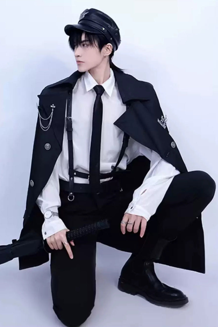 Black [The Judge] Long Sleeves Gothic Military Handsome Ouji Lolita Coat - Product - 8