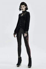 Black High Collar Long Sleeves Floral Print Hollow Stitching Irregular Hem Womens Gothic Blouse - Product - 4