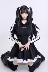 Japanese Long Sleeves Ruffle Bowknot Punk Jirai Kei Sweater Dress 3 Colors - Product - 6