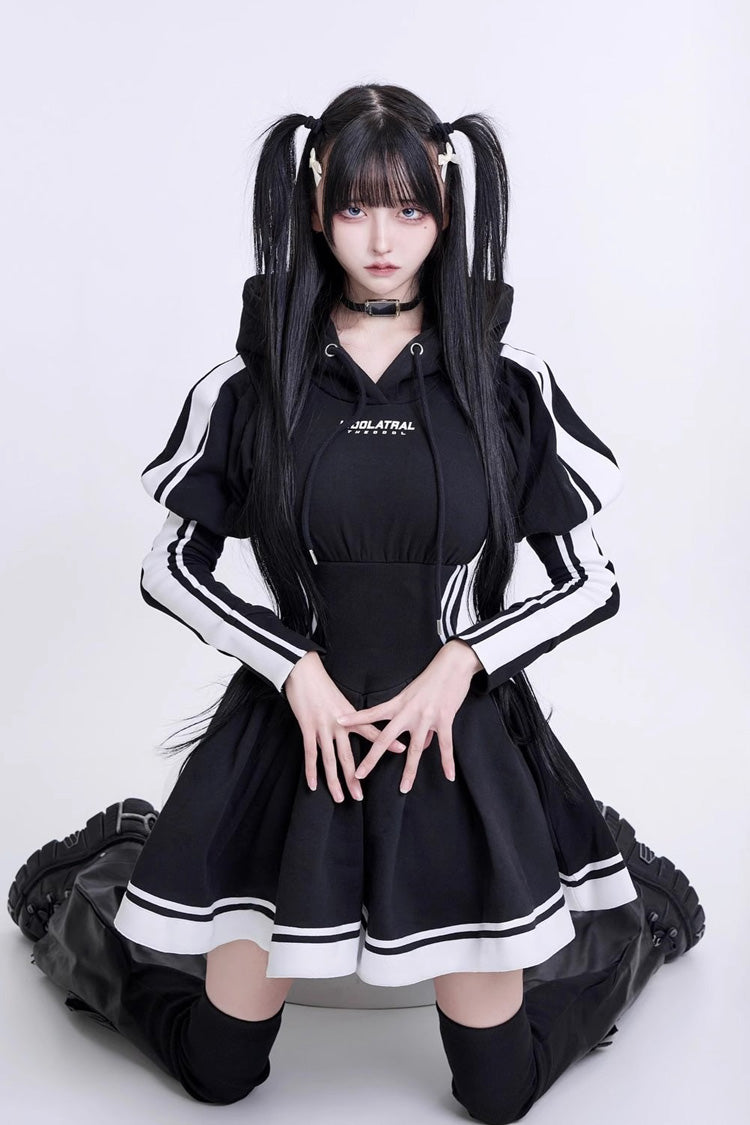 Japanese Long Sleeves Ruffle Bowknot Punk Jirai Kei Sweater Dress 3 Colors - Product - 6