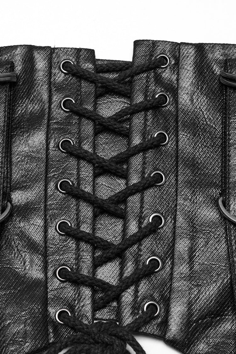 Black Lace-Up Straps Women's Punk Underbust Corset - Product - 8