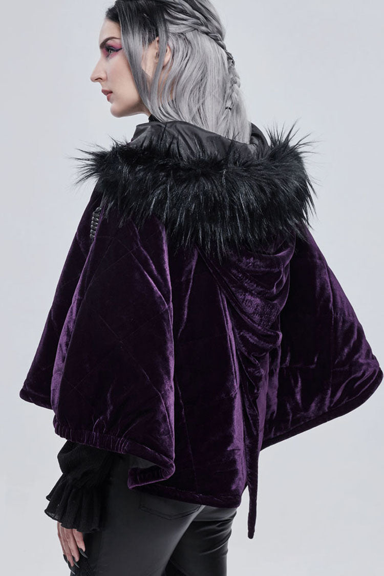 Purple Gothic Quilted Velvet Collar Crescent Pendant Zipper Warm Women's Shawl - Product - 3