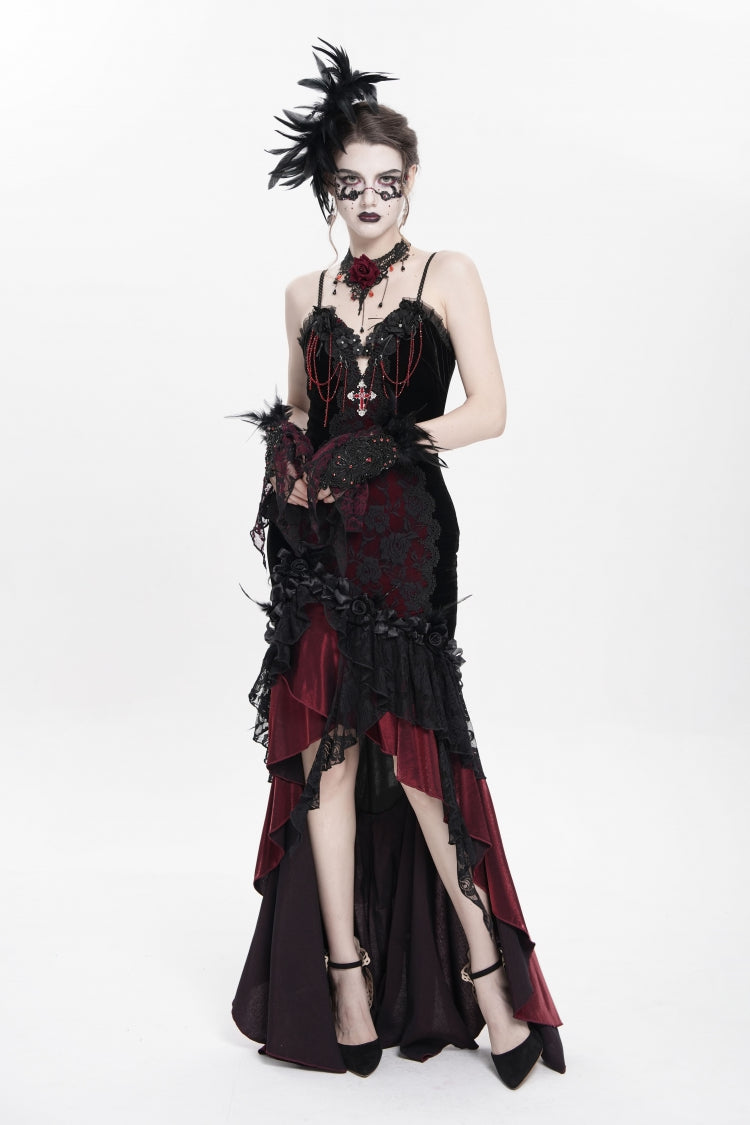 Red Off Shoulder Sleeveless Hanayome Embroidered Lace Women's Gothic Jsk Dress - Product - 6
