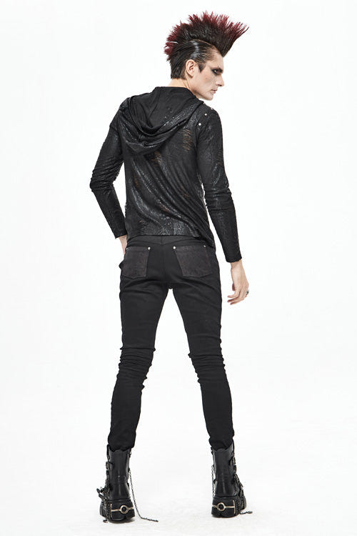 Black Punk Glued Fake Two Pieces Mens Pants - Product - 11