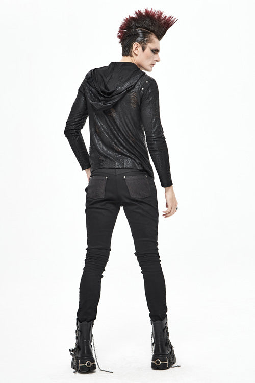 Black Punk Glued Fake Two Pieces Mens Pants - Product - 11